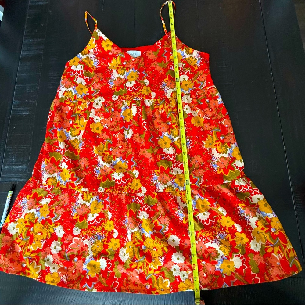 Loft Red Floral Mini Dress-Adjustable Straps-Lined-Women’s Size Medium EUC - Picture 12 of 13
